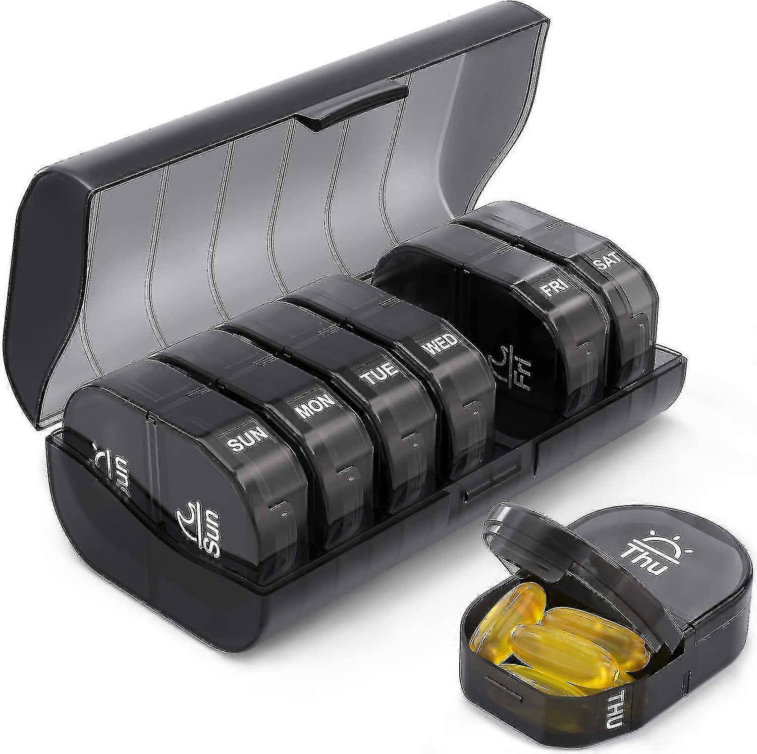 Pill Organizer 2 Times A Day, Poho Am Pm Pill Box 7 Day With 7 Black Attachable