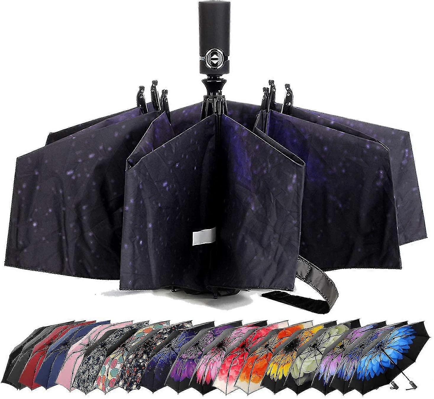 Windproof Travel Umbrella Compact Folding Sun Umbrella, Starry Sky (automatic)