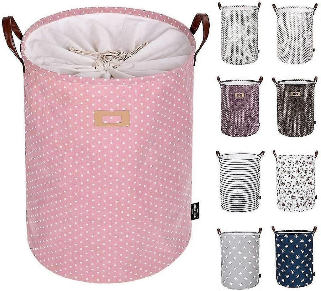 Thiened Foldable Round Storage Laundry Baskets, Cotton (pink),2256