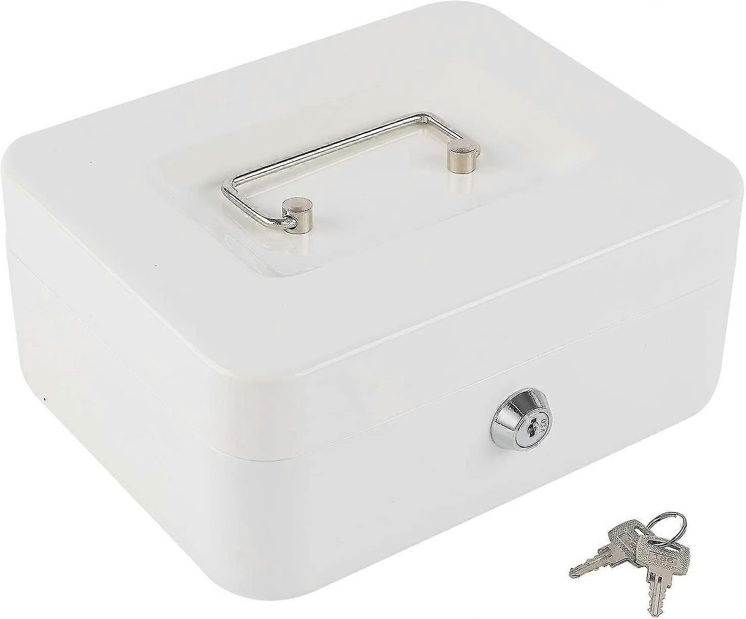 Medium Cash Box With Money Tray,small Safe Lo Box With Key,cash Drawer,7.87"x 6.30"x 3.54" White Medium,4221