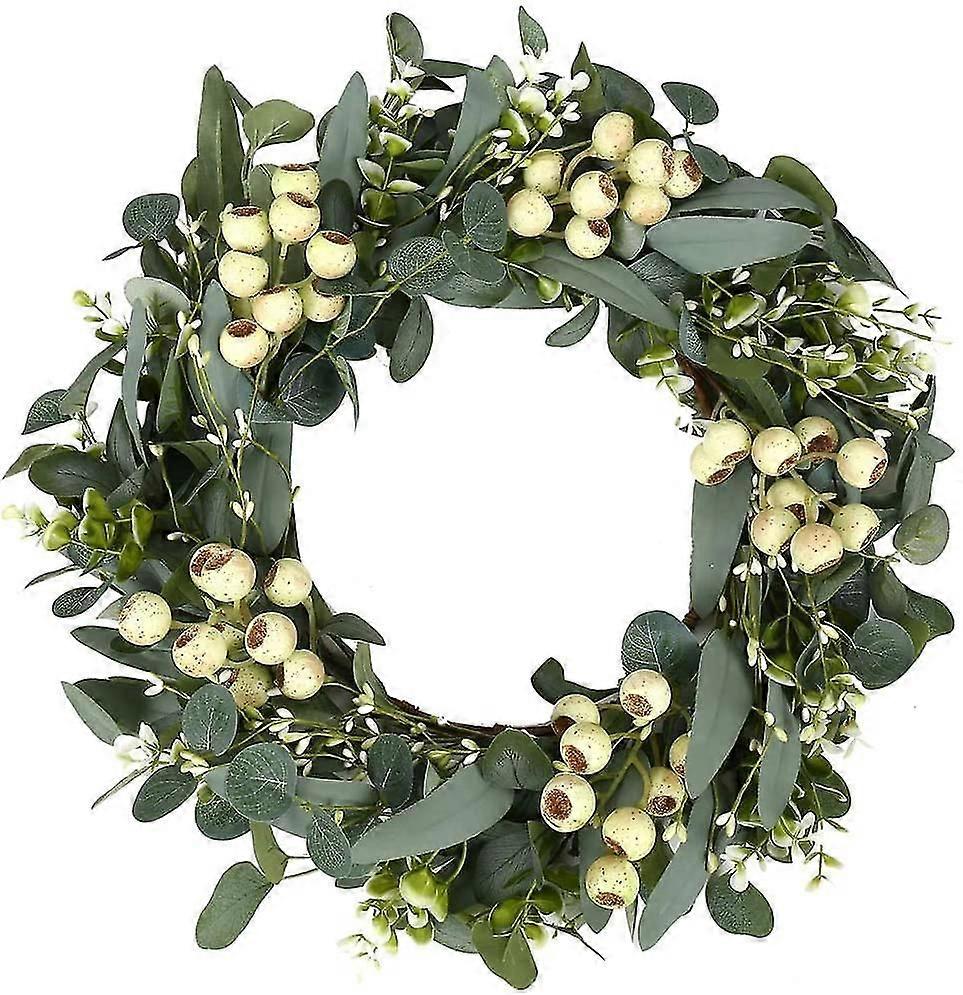 Green Eucalyptus Wreath,artificial Eucalyptus Leaves Wreath With Big Berries,spring/summer Greenery Wreath For Front Door Wall Window Decor-20in