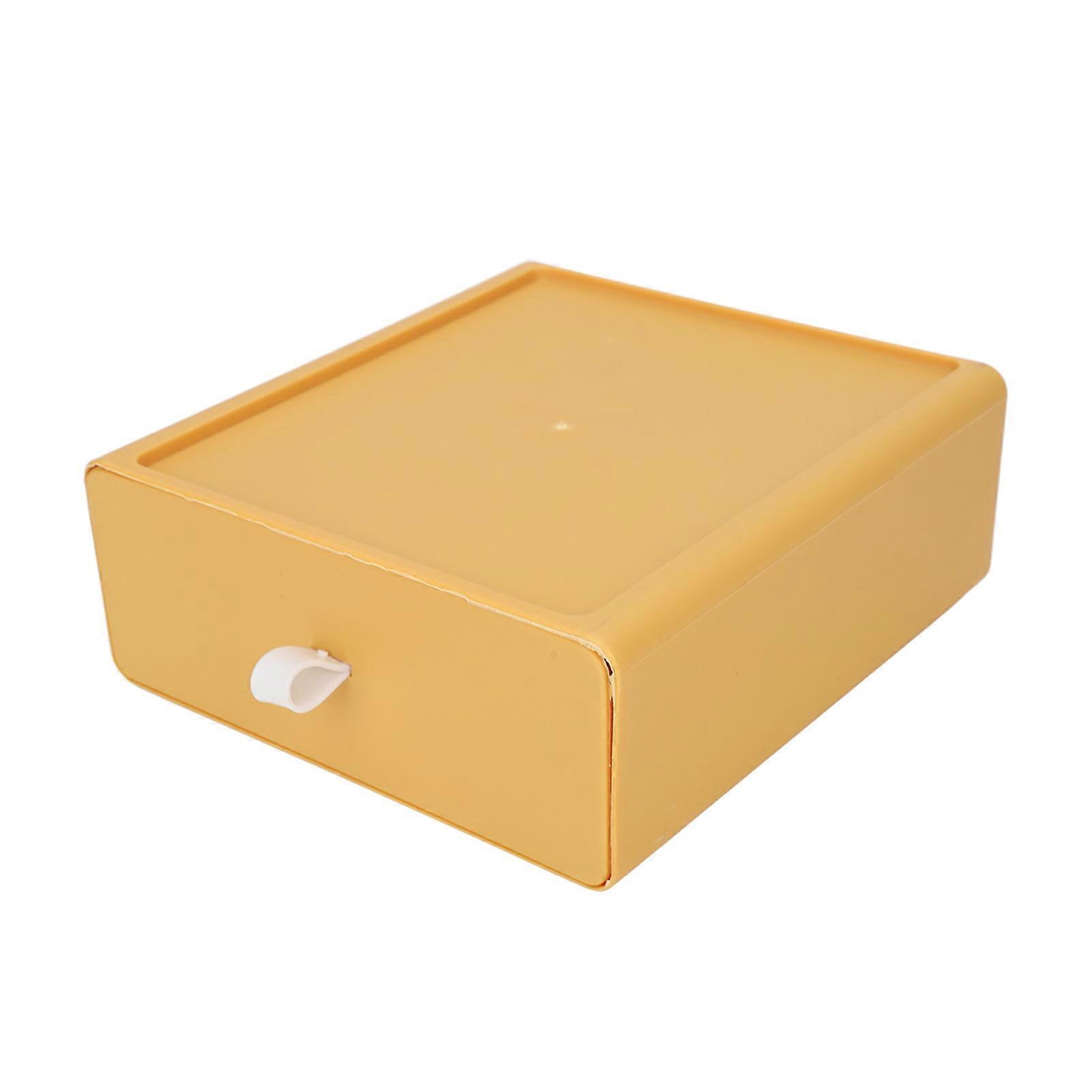 Drawer Storage Box Stackable Design Large Capacity Odorless Multifunctional Desktop Storage Box with Handle Strap Yellow