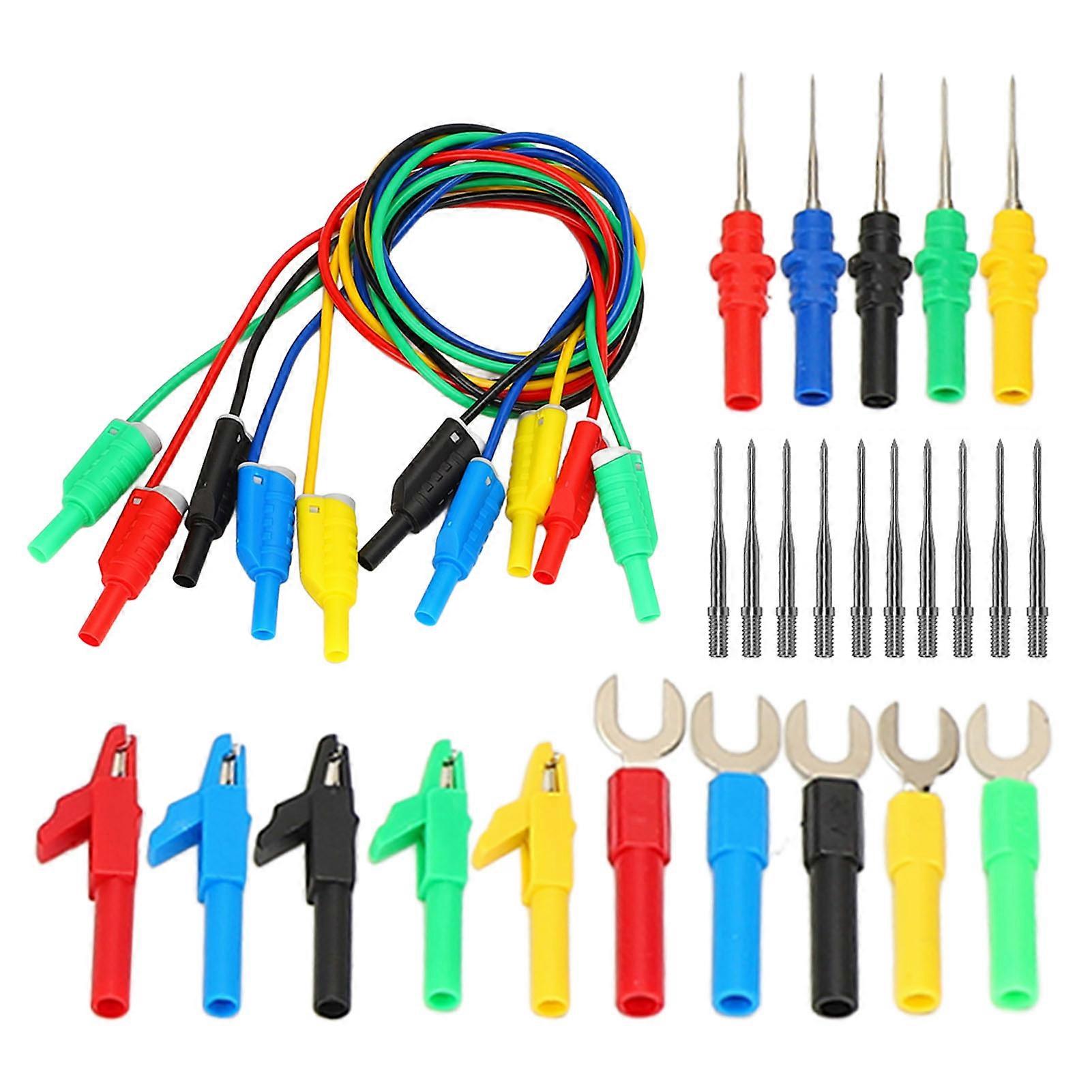 Banana Plug Test Probe Wires Kit Silicone Multimeter Insulated Safety Sheath Stackable with Crocodile Clip Fork Back Pin