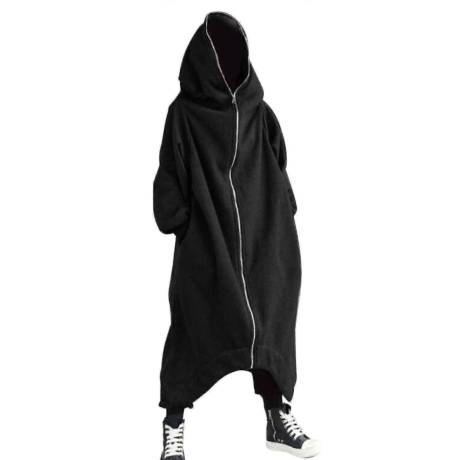 للجنسين كم طويل مقنعين Nazgul معطف طويل سستة إغلاق الصوف اصطف هوديي طويل-YKY416