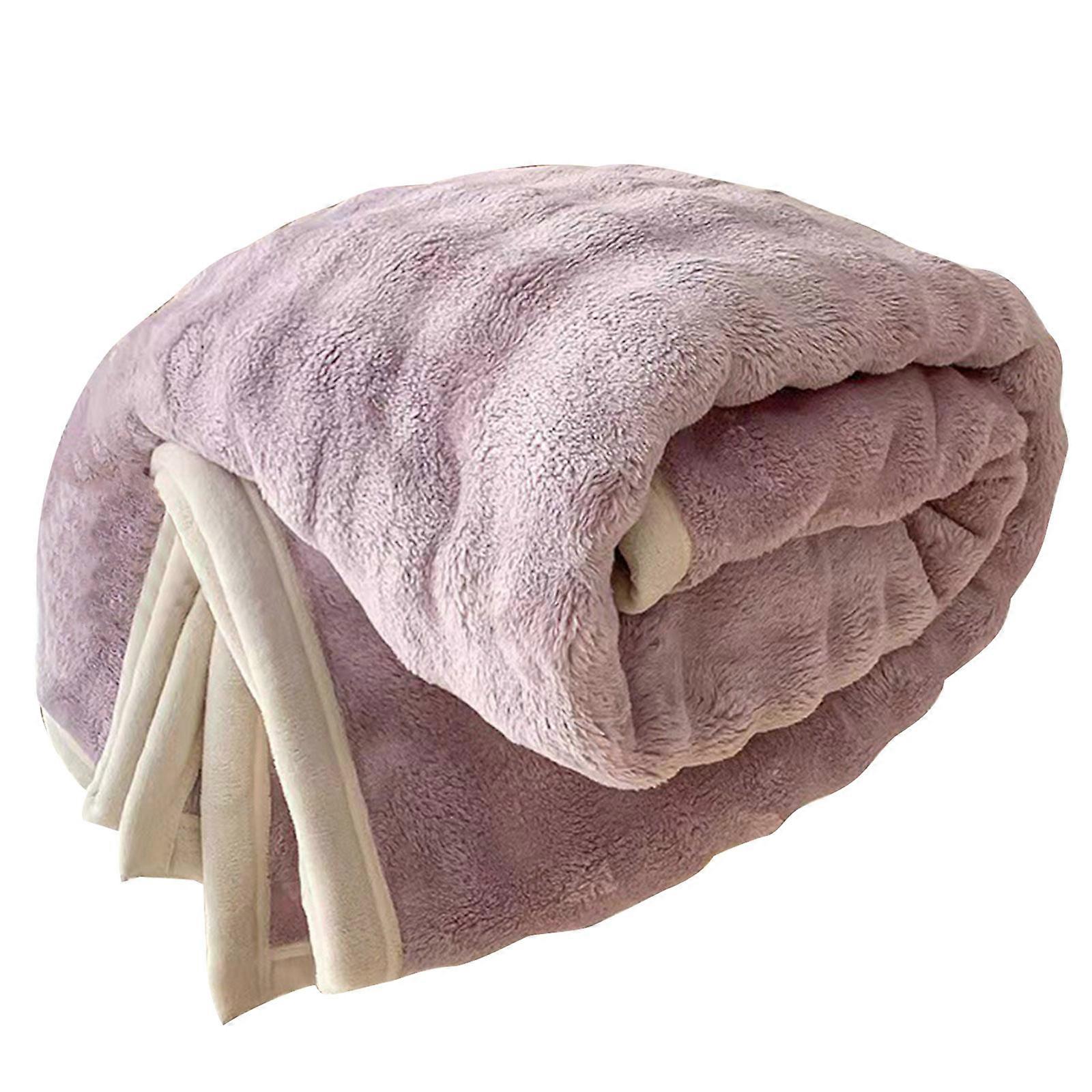 Cuddly Plushie Blanket Plush Microfibre Bedspread in Plain Color Couch Blanket for Air Conditioned Rooms and Travel Purple