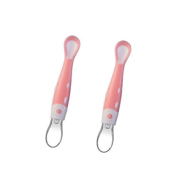 Children's training thermometer spoon  [Small + Small] Sensitive Pink Soft-Headed Baby Spoon