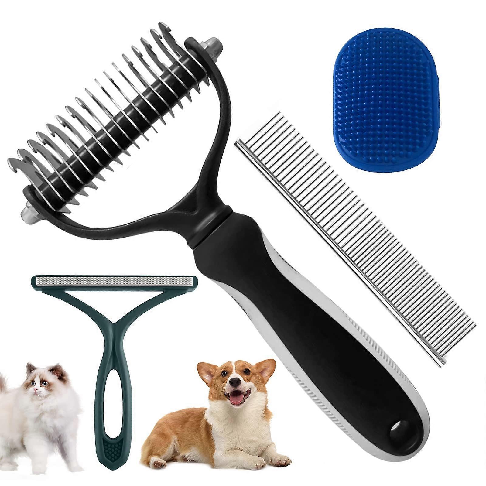 Double-Sided Undercoat Rake for Dogs and Cats - Large Dematting Tool with Stainless Steel Blades for Shedding and Grooming