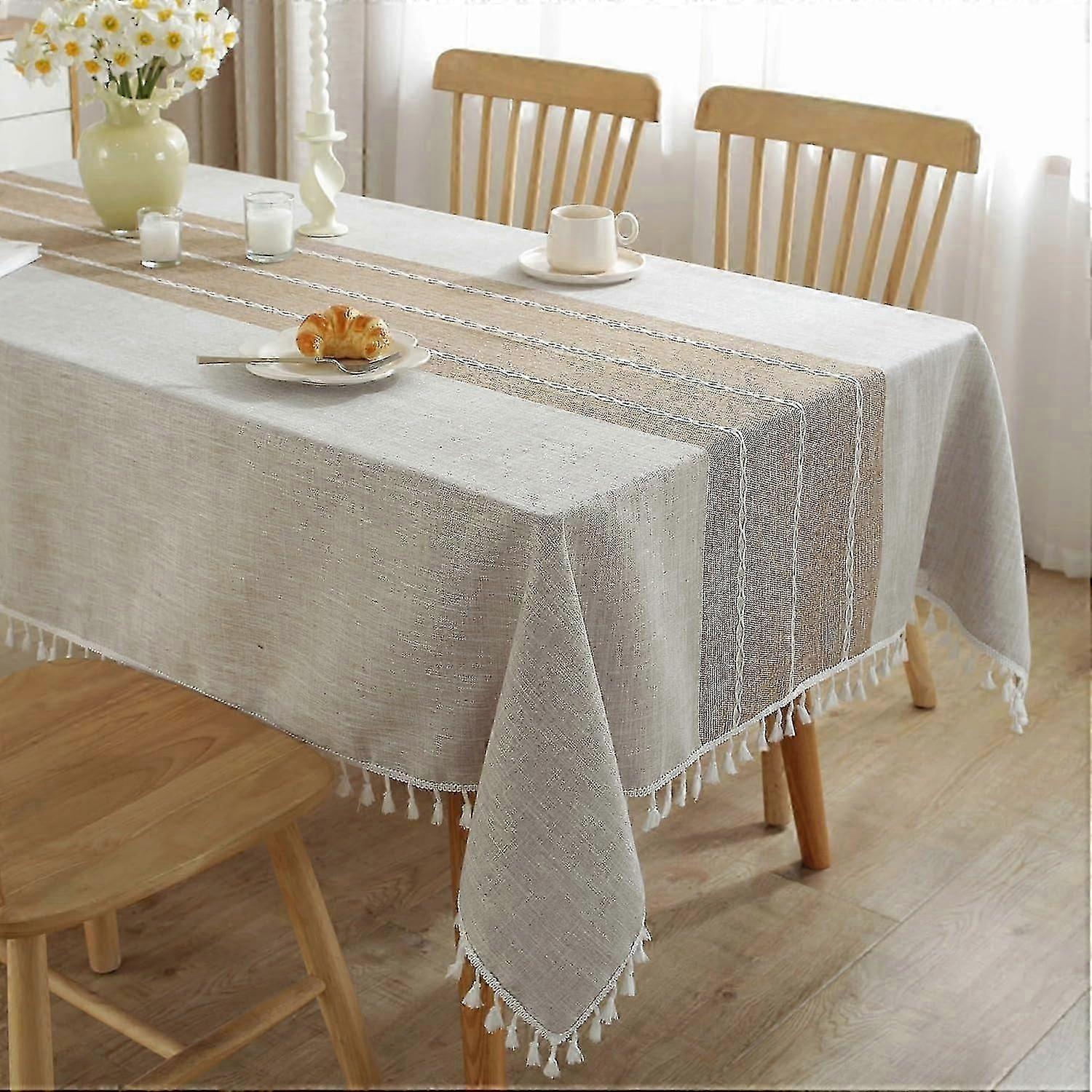 unique Rectangular Tablecloth Cotton Linen Tablecloth Waterproof Tablecloth Soft Fabric Tablecloth With Fringe Brown 1397 Cm X 1778 Cm