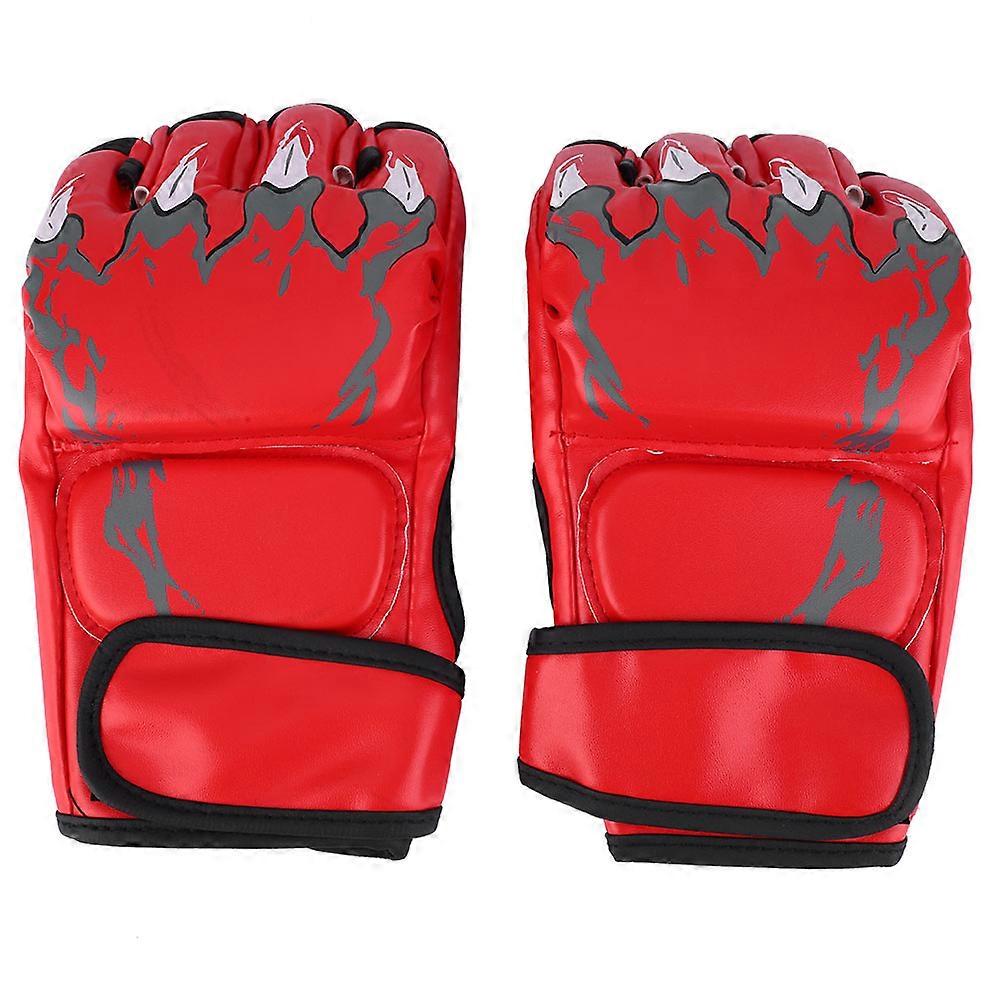 Erwachsene PU Leder Boxhandschuhe Halbfinger Handschuhe Sparring Training Punching (Rot)