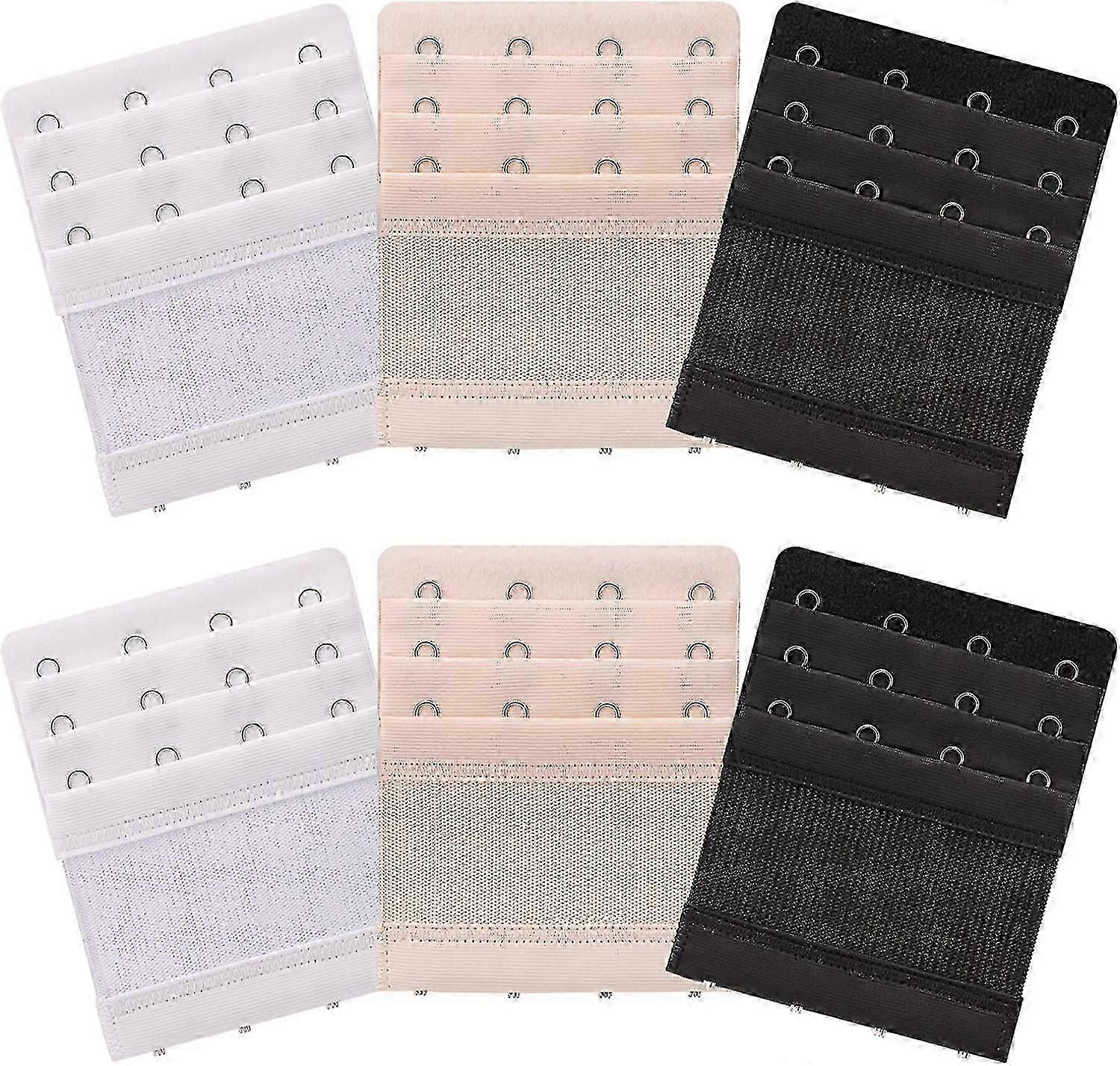 6 Pack Bra Strap Extenders Set 4 Hooks - White, Black and Nude