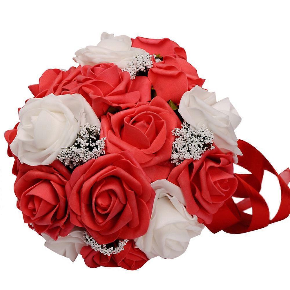 Simulated Pe Rose Bride Holding Flowers