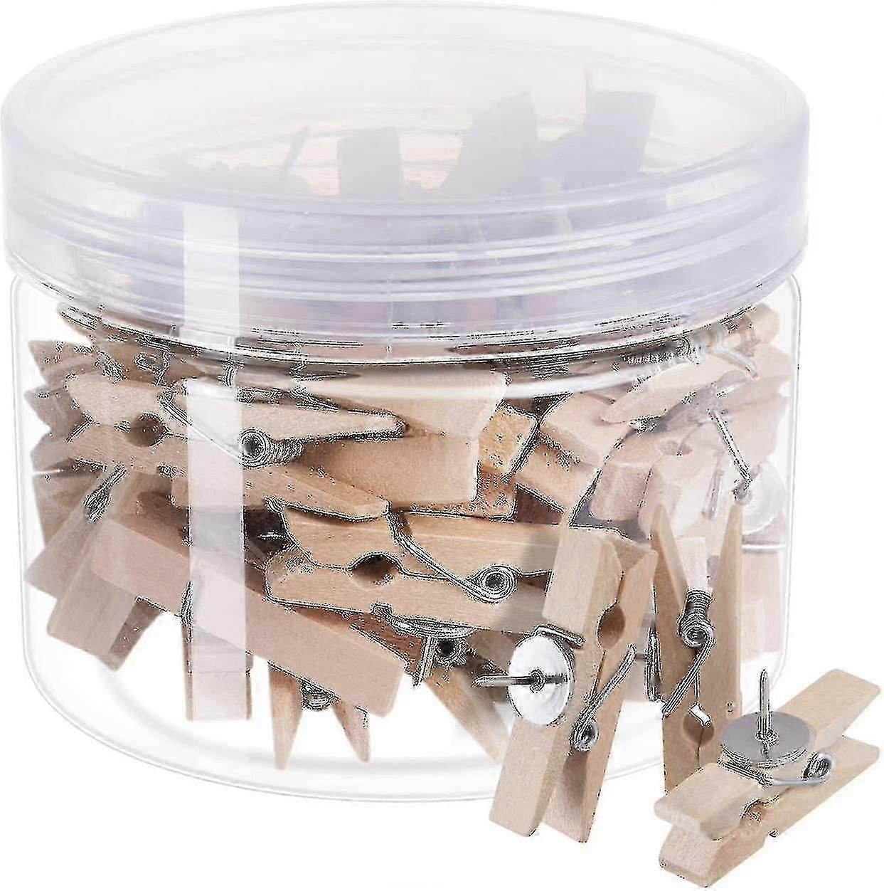 Push Pin With Wooden Clips Pushpins Tacks Thumbtacks For Cork Boards Artworks Notes Photos, Craft Projects, Offices And Homes, Pack Of 50