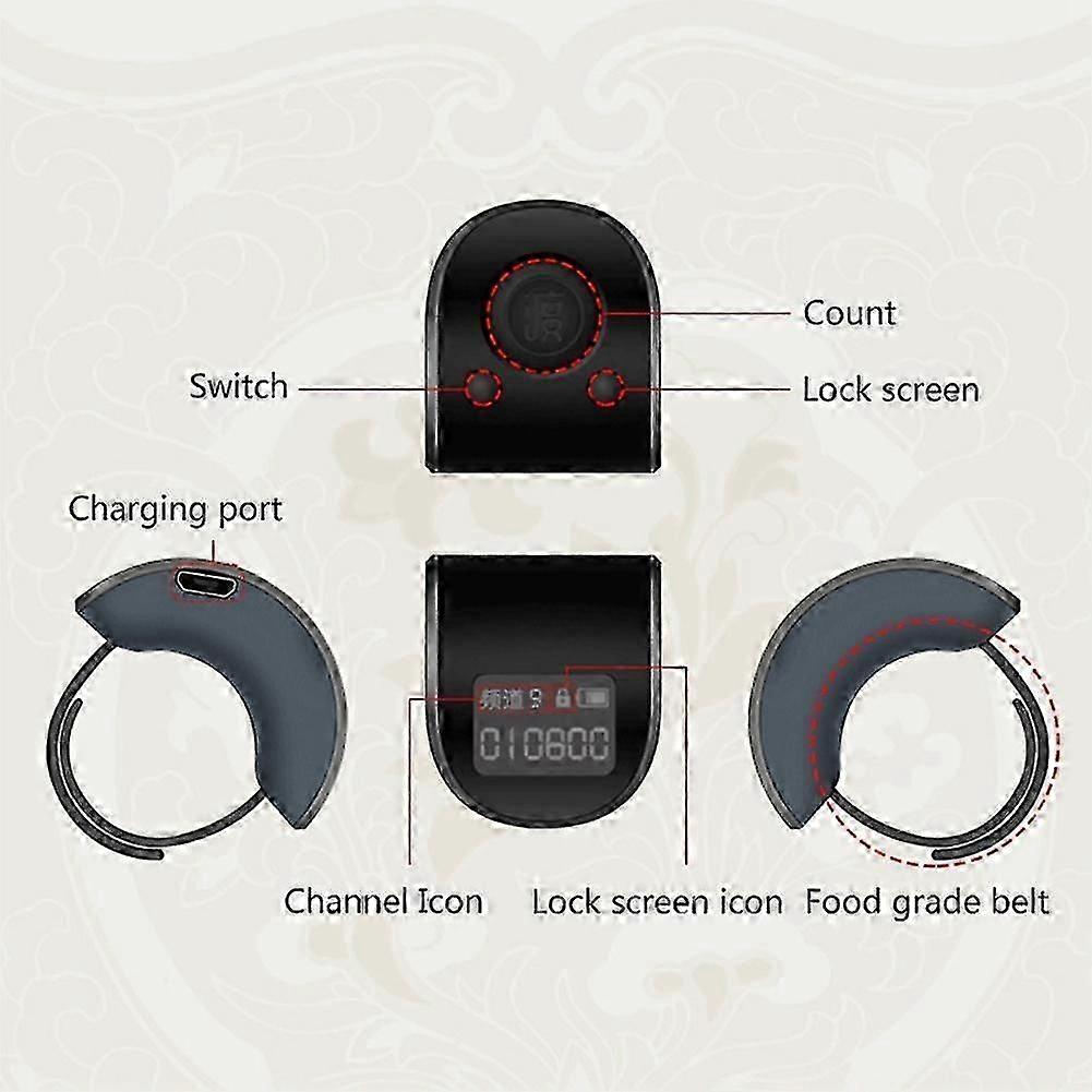 Mini Digital Lcd Electronic Finger Ring Hand Tally Counter 6 Digit Rechargeable Counters Clicker-black