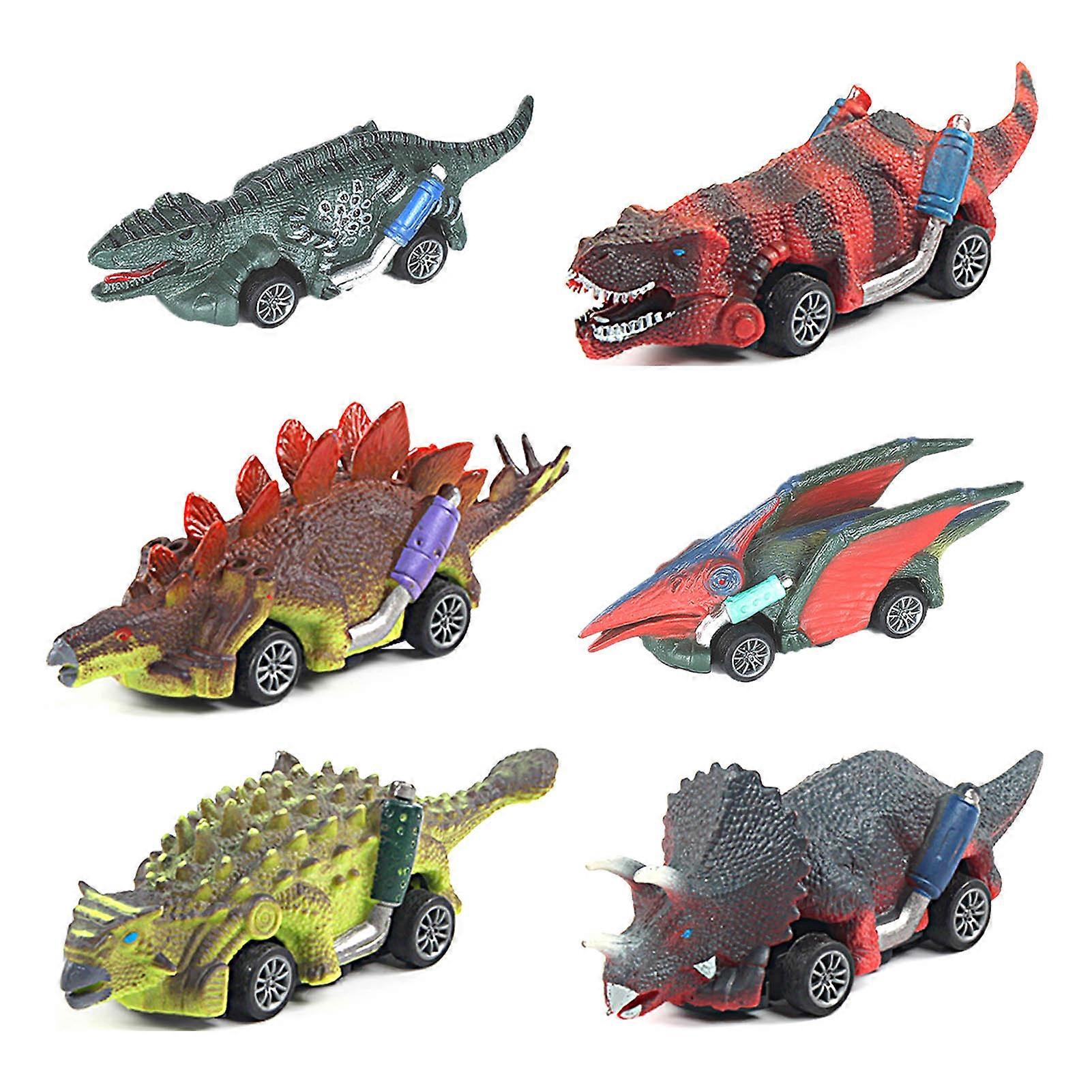 6pcs Pull Back Car Highly Simulated Toys Interactive Toddler Dinosaur Vehicle for 4‑6 Years Old