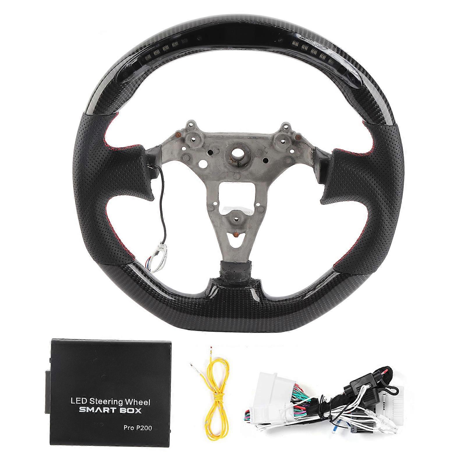 LED Performance Carbon Fiber Race Display LED Steering Wheel Preforated Leather W/ Red Stitching Fit for Skyline GT-R R34 1999-2002