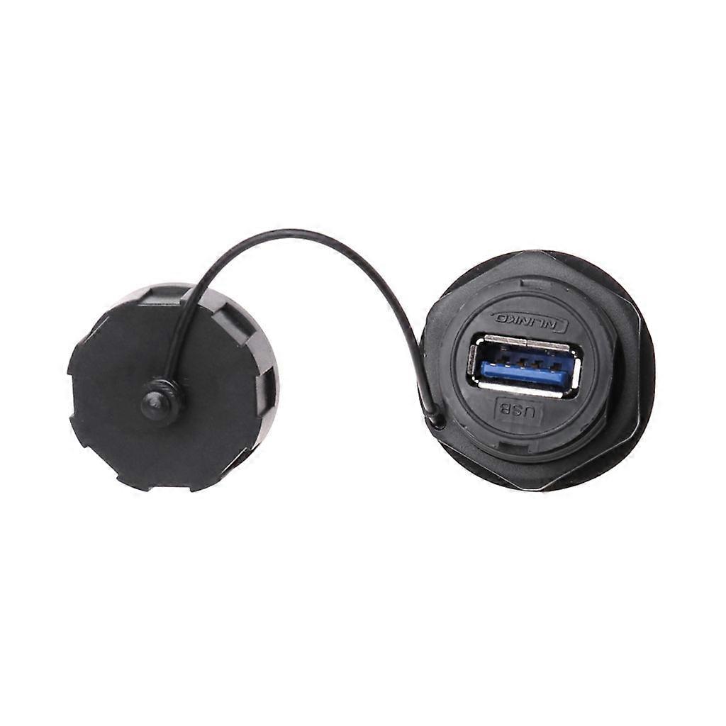 USB Female Socket Plug Panel Mount Adapter Waterproof Connector IPL7 With Cap  Black