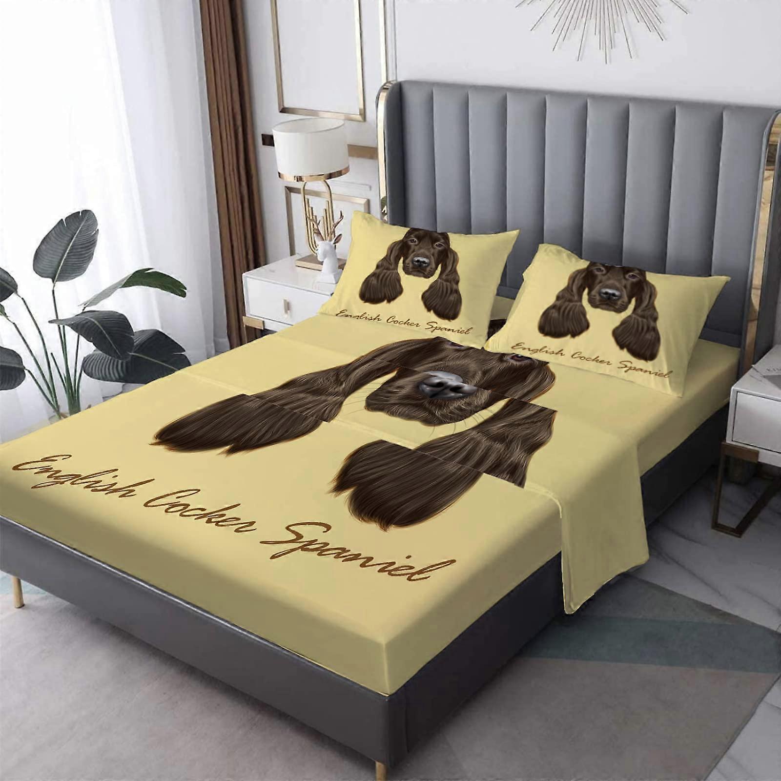 Set of Cute Dog Bedding Sheets & Pillowcases for Kids - Puppy Design - Soft & Deep Pocket & Wrinkle Free Queen Size