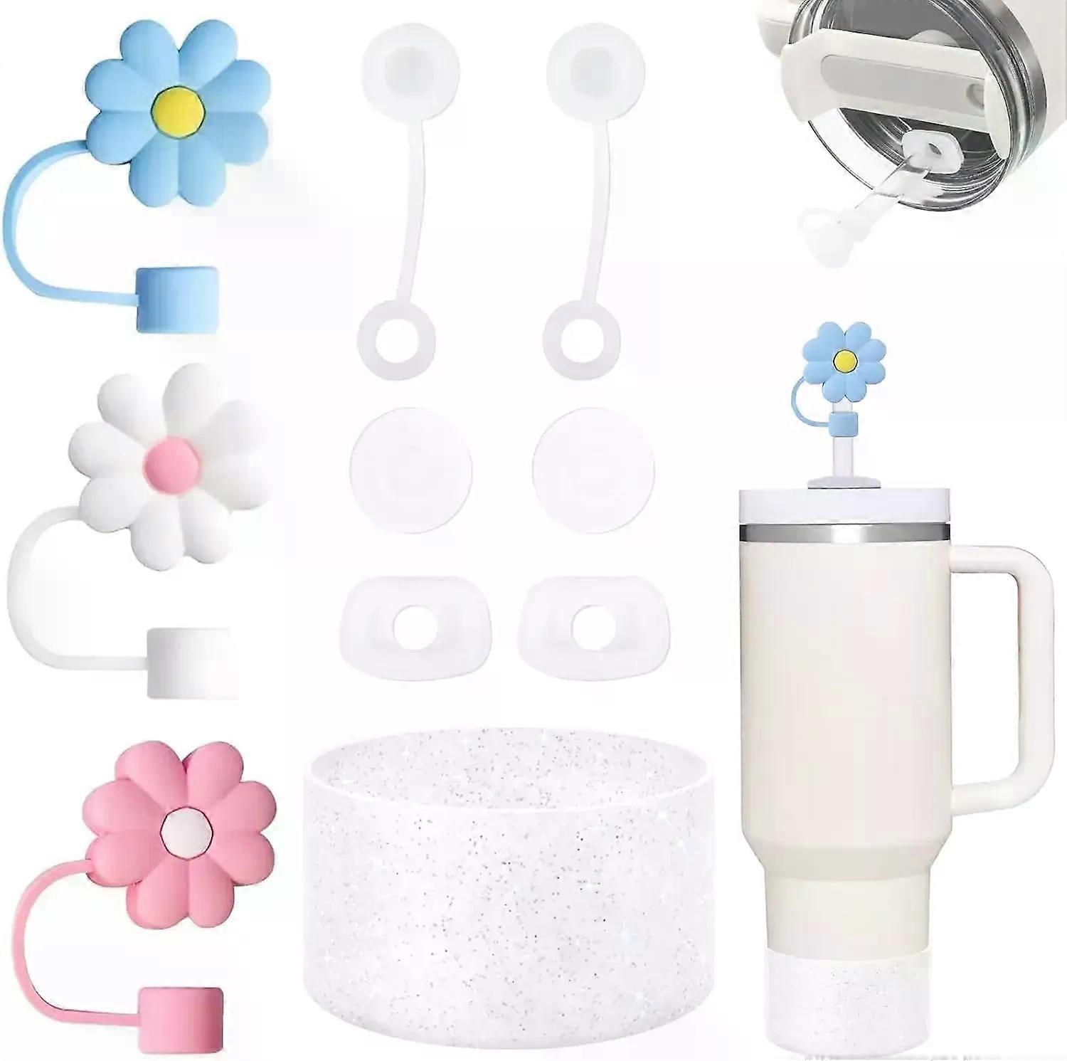 Accessory Set: 6 Pieces Silicone Anti-Overflow Clamshell Lid, 2 Pieces Cup Cover for 9-10mm Strips, 1 Piece Silicone Boot Lid for Stanley Cups