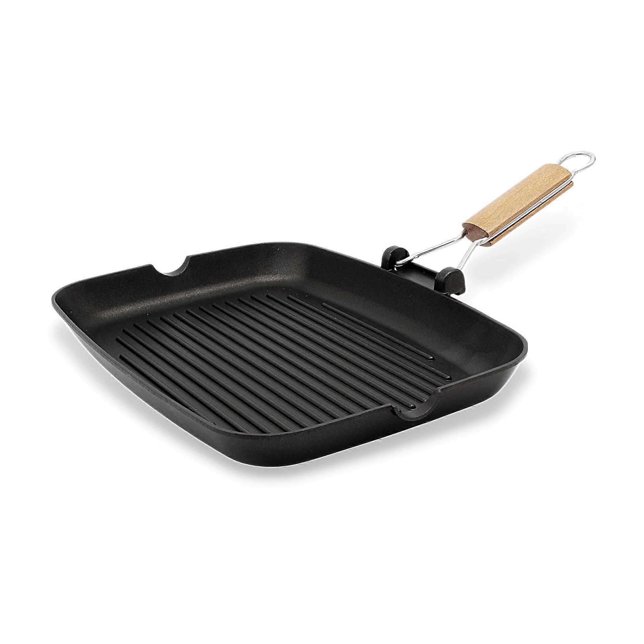 Grill Pan Die-Cast Aluminum Non-Stick Titanium Reinforced with Folding Handle, 11 Inch Induction Compatible Cookware