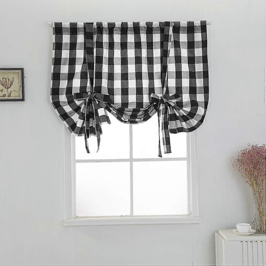 Plaid Shades Balloon Tie Curtain for Kitchen 31"x55" Adjustable Length in Multiple Colors and Styles