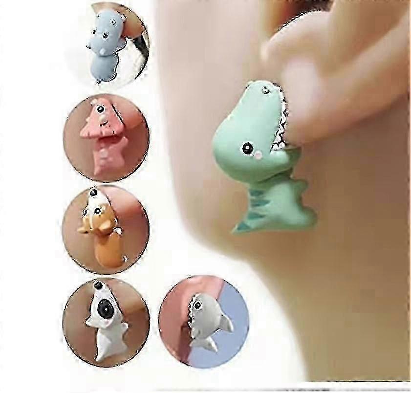 Cute Animal Bite Earring - 1 Pair 3d Clay Dinosaur Ornament Earrings