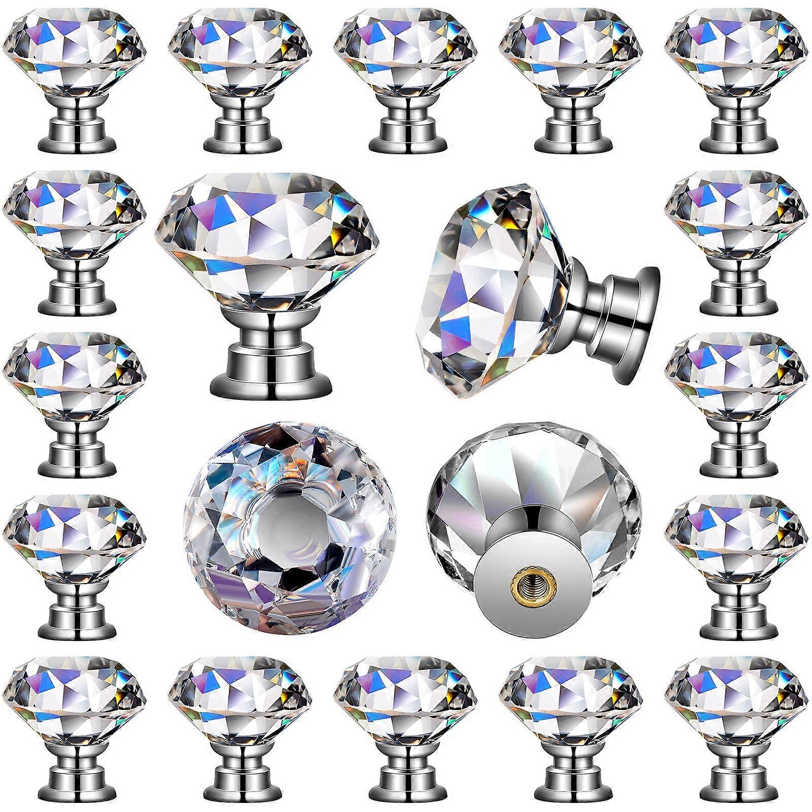 30 Pieces Crystal Drawer Knobs Clear 30mm Diamond Crystal Dresser Knobs (Silver)