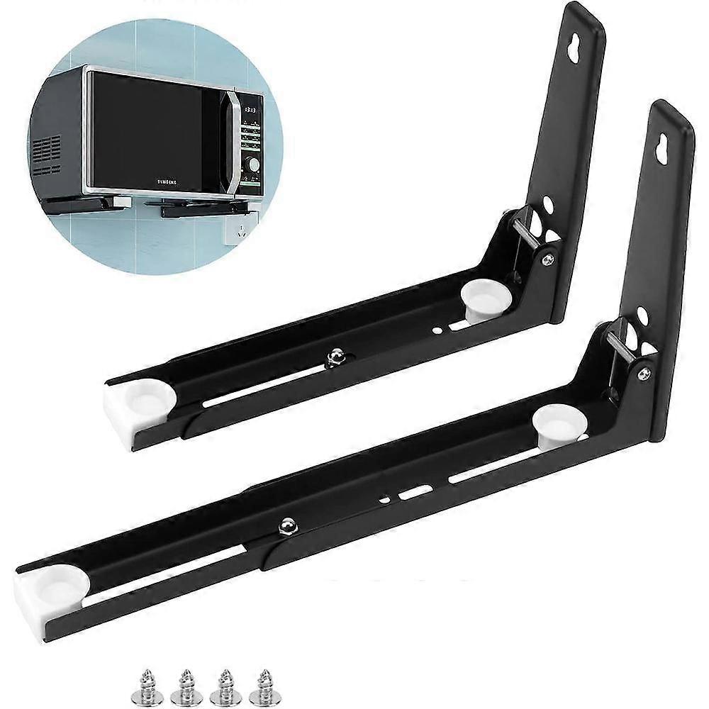 Microwave Rack(Black), 2 Pcs Microwave Oven Wall Rack Load 50 Kg, 304 Stainless Steel Microwave Rack Foldable and Telescopic, Wall Mount Microwave She