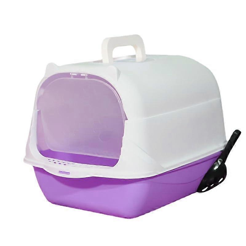 Cat Litter Box Enclosure Anti Splashcat Cat Toilet with Handle Clamshell Deodorization Kitty Litter Box Cat Supplies (Purple)