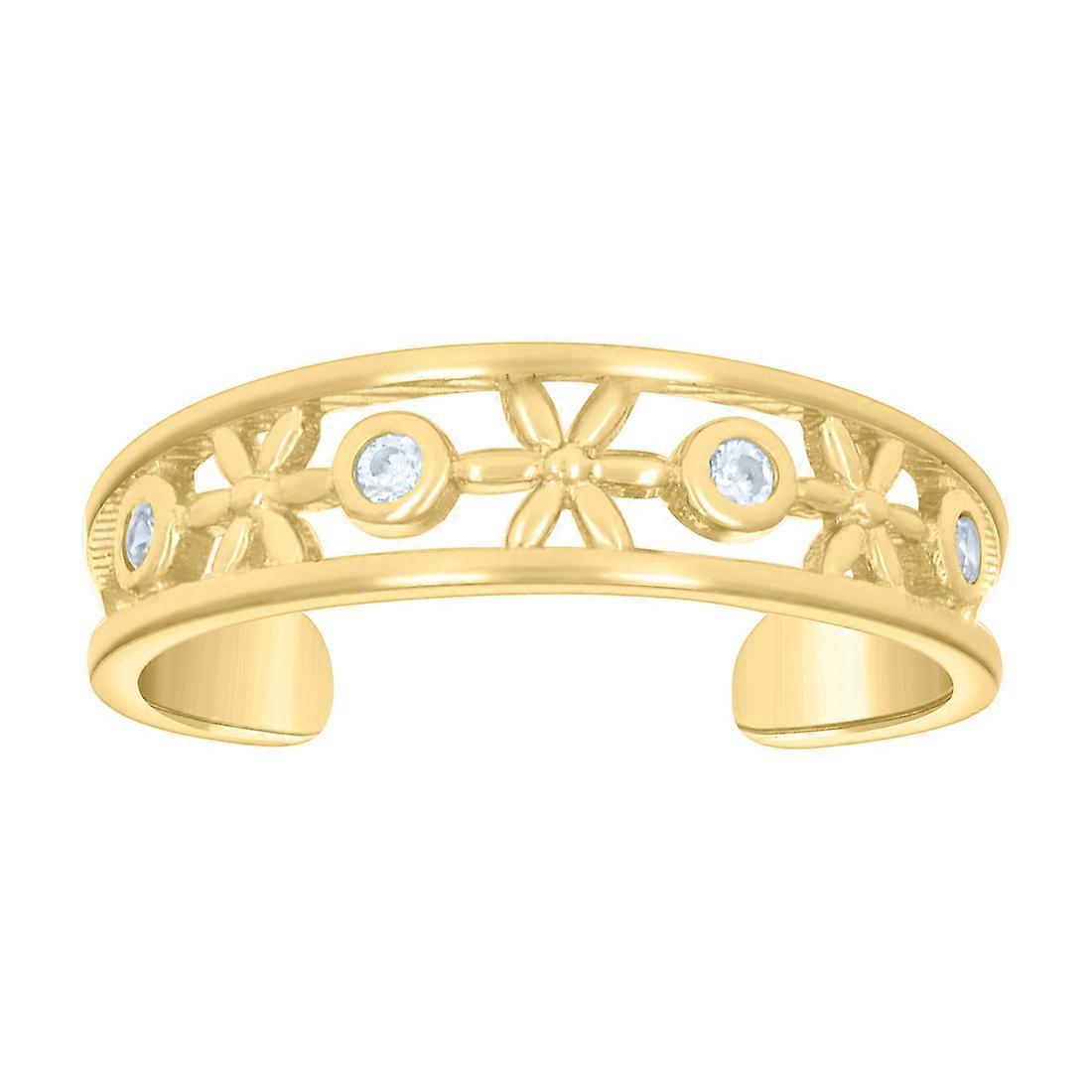 10k Yellow Gold Womens Cubic Zirconia Floral Fashion toe ring 4.3x3.7mm Wide-toe ring for Women
