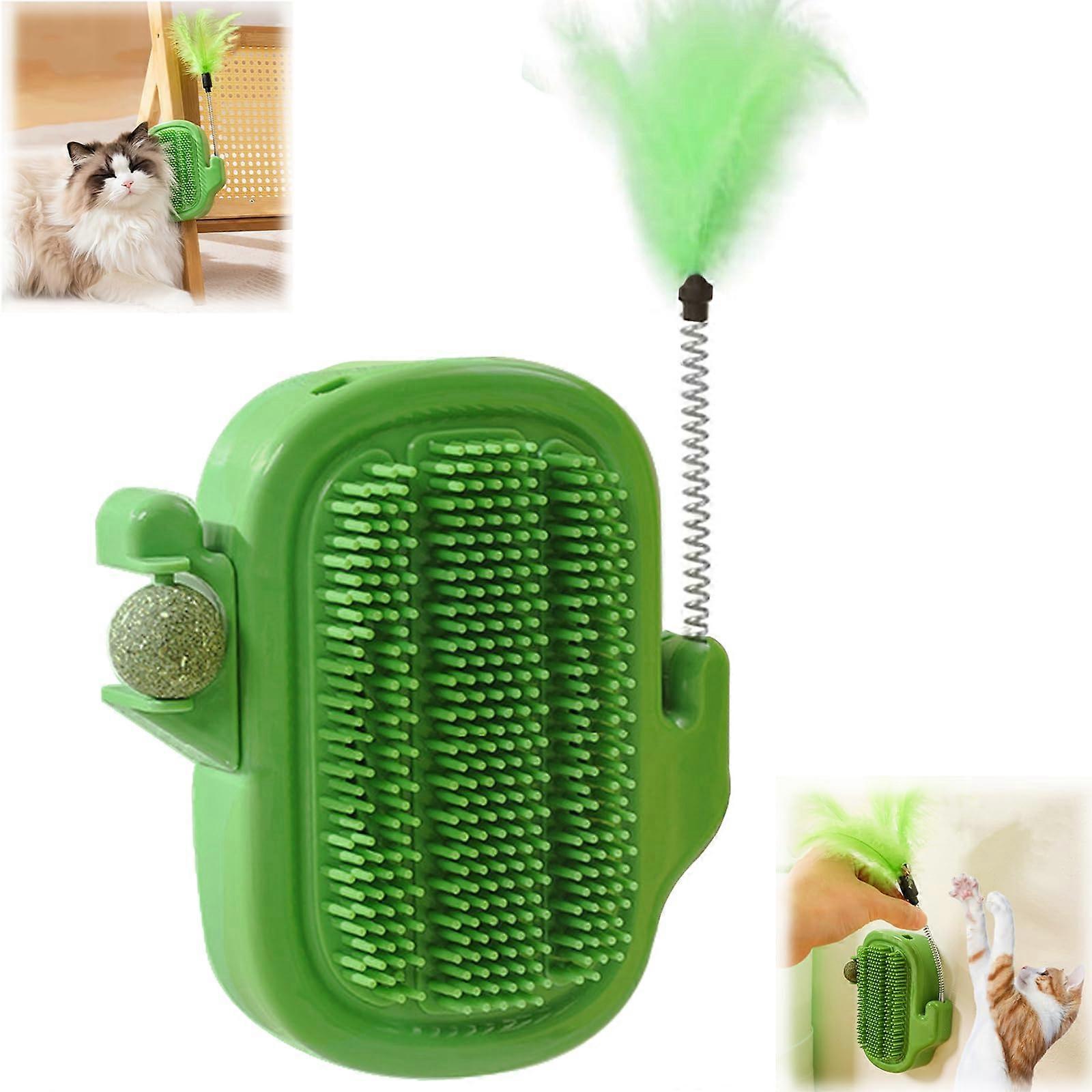 3-in-1 Interactive Cat Scratcher Toy with Feather & Catnip Ball, Cactus Wall Corner Tickling Pad Massage Toy for Indoor Cats