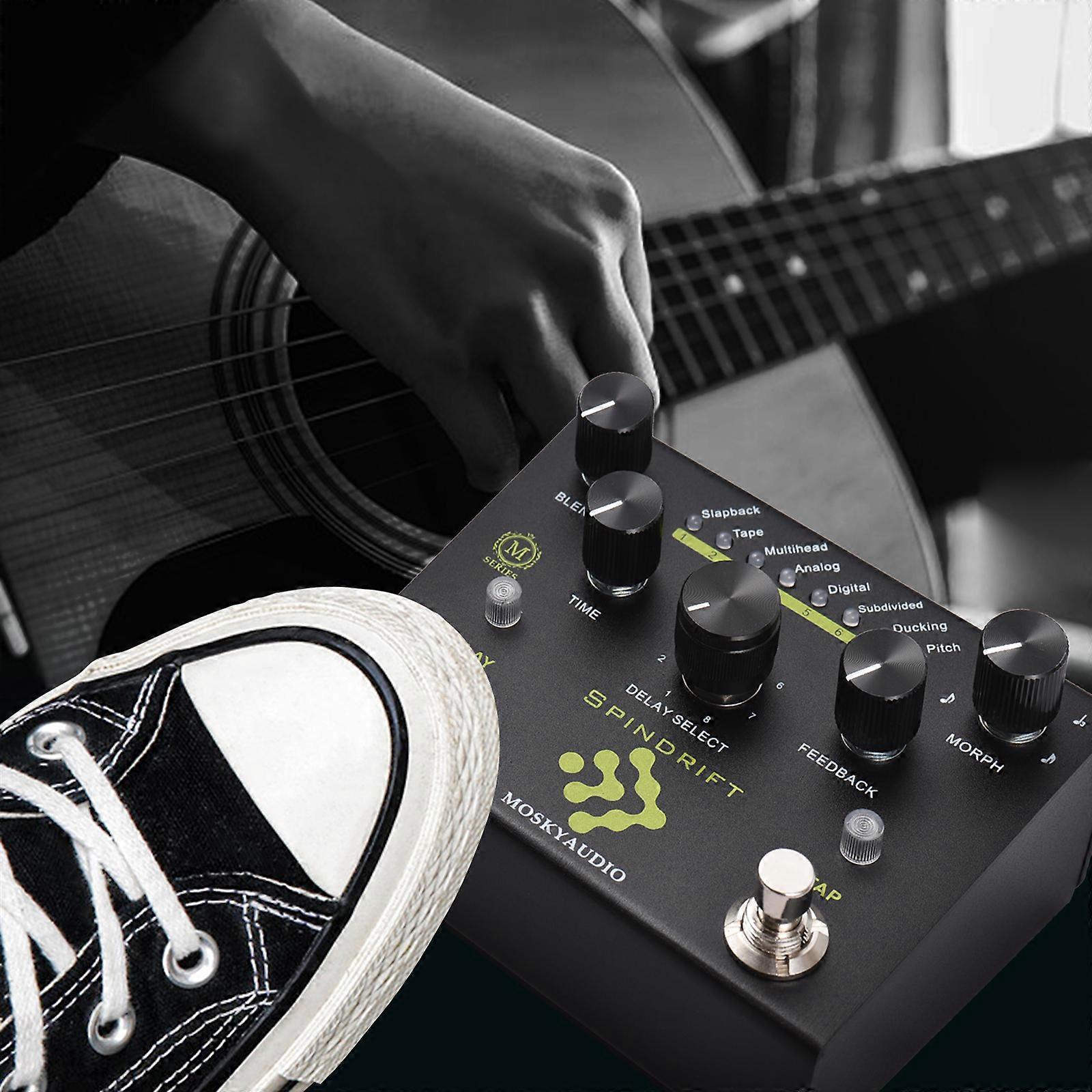 MOSKYo Effect Digital TAP Dual Footswitch Pedal with 8-Mode Delay Selection for Guitar Bass - SPINDRIFT