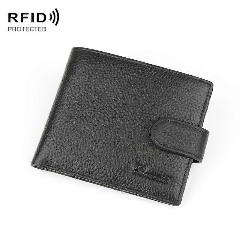 965013 Anti-Theft Brush RFID Men Wallet Short Strap Button Multi-Card Layer Men Wallet