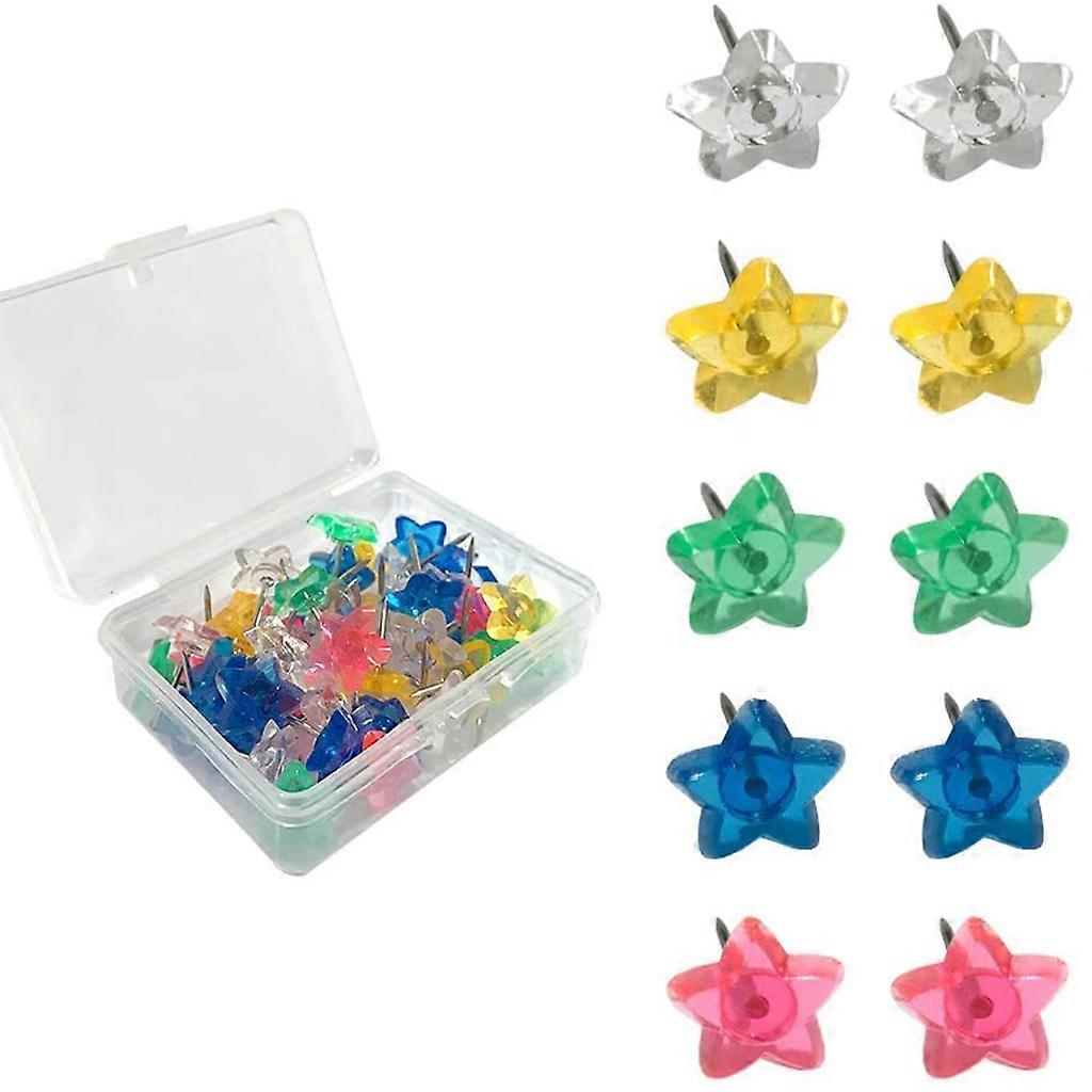 50 Pcs/Pack Multi-purpsoe Decorative Pushpin Set Unique 3D Star-shaped Thumb Tack Set Box Sealed for Cork Board Wall Art