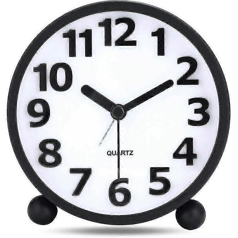 Silent Analog Alarm Clock,Black Metal Large 3D Digits,Non Ticking Table Clock with Night Light Bedside Alarm Clock 10.8cm