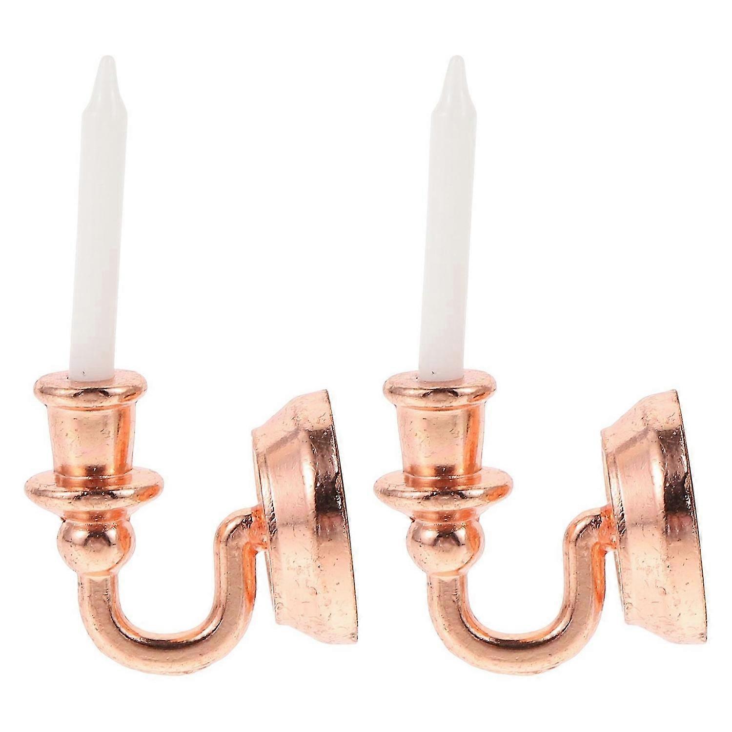 1 Pair Creative 1:12 Doll House Mini Wall Decorations Elegant Candle Light Decors