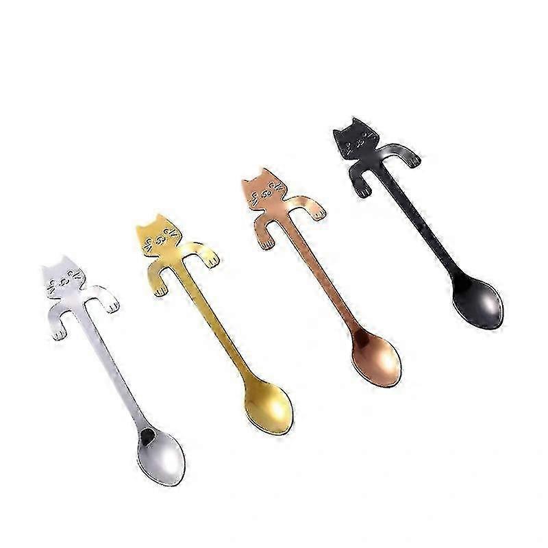 Creative Cartoon Cat Stainless Steel Spoon Set - 4 Pcs, 11.3cm, Multi-function Kitchen Tools