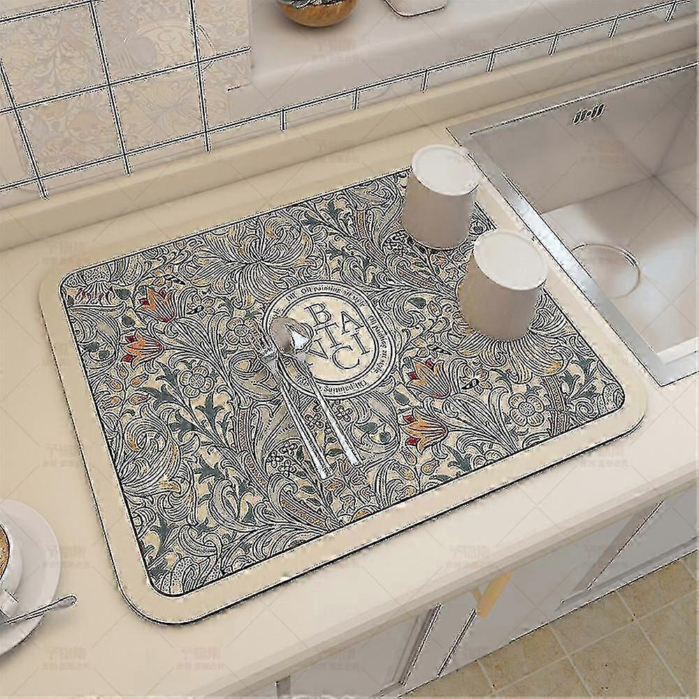 속건성 흡수성 접시 건조 매트, 식기용 미끄럼 방지 고무 주방 카운터 매트, 판타지 스타일 수분 보호 패드