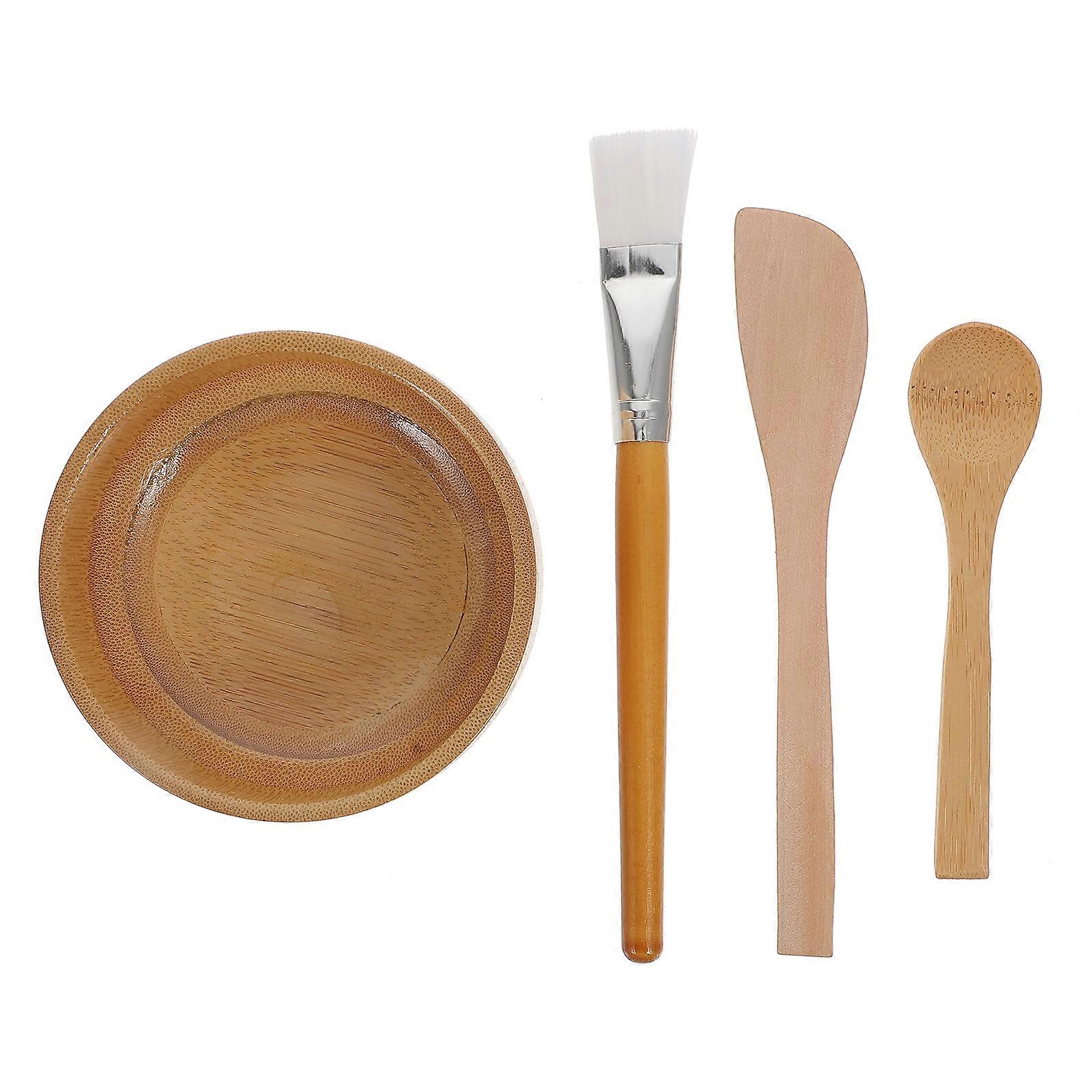 Wooden Mask DIY Tools Set with Mixing Bowl and Applicator for Home Use Multi Color 1 Set