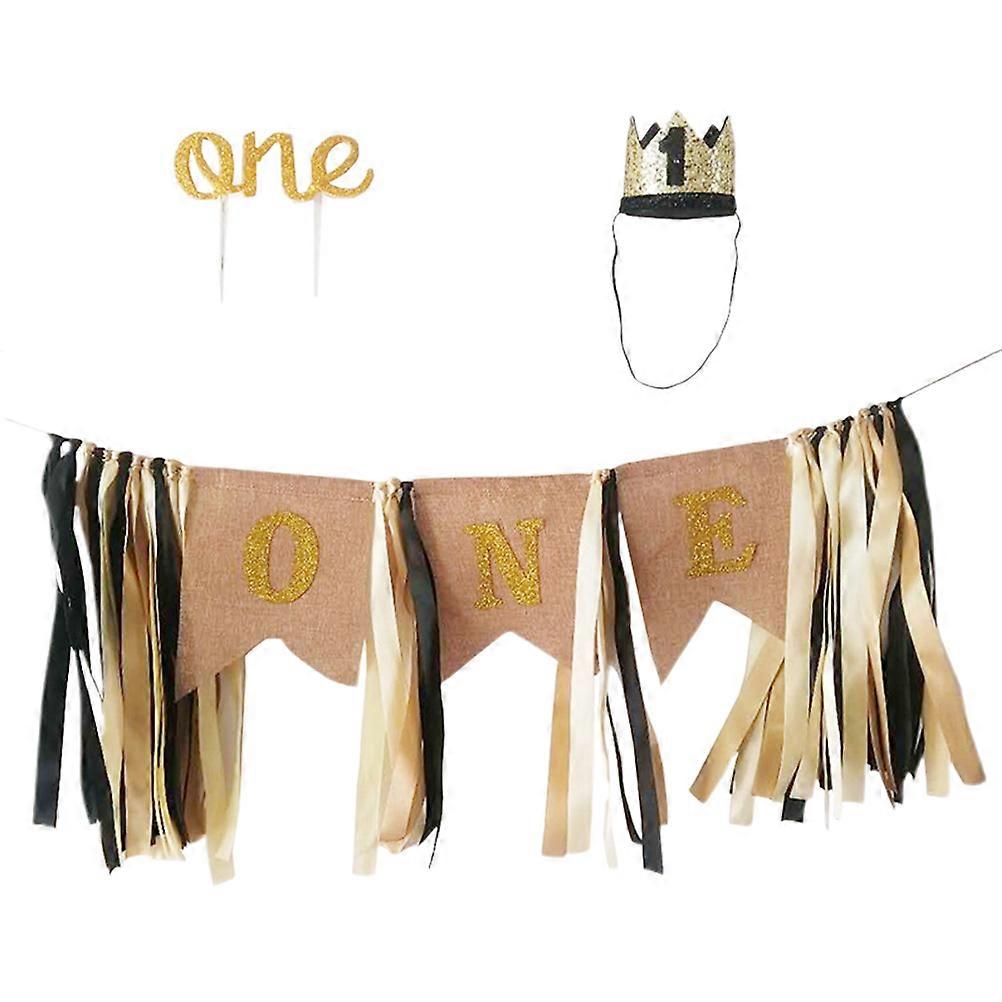 Decoration for Birthday Party Cake Toppers and Banner Set Golden Color Square Shape Reusable for Child 1Set