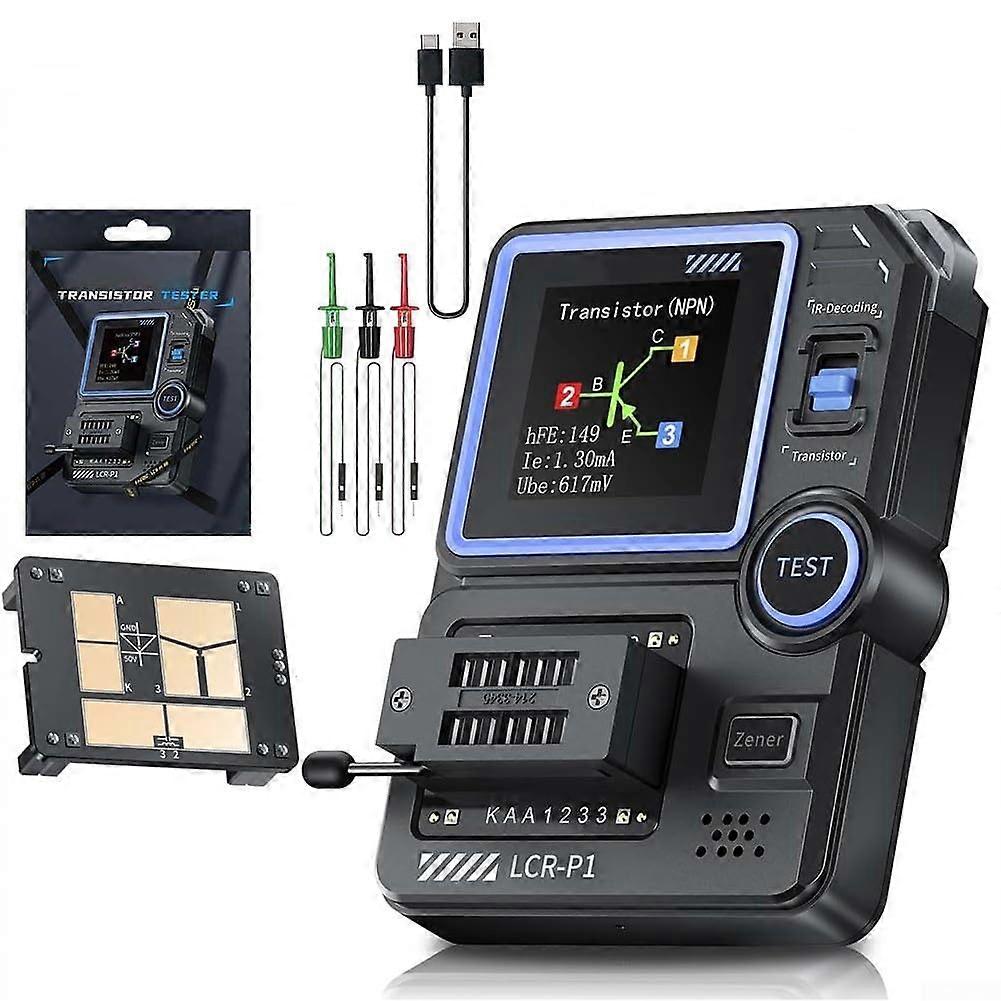 LCR-P1 Transistor Tester with 1.4 Inch Display, Multifunctional Diode Triode Capacitance Resistance Meter, ESR Counter