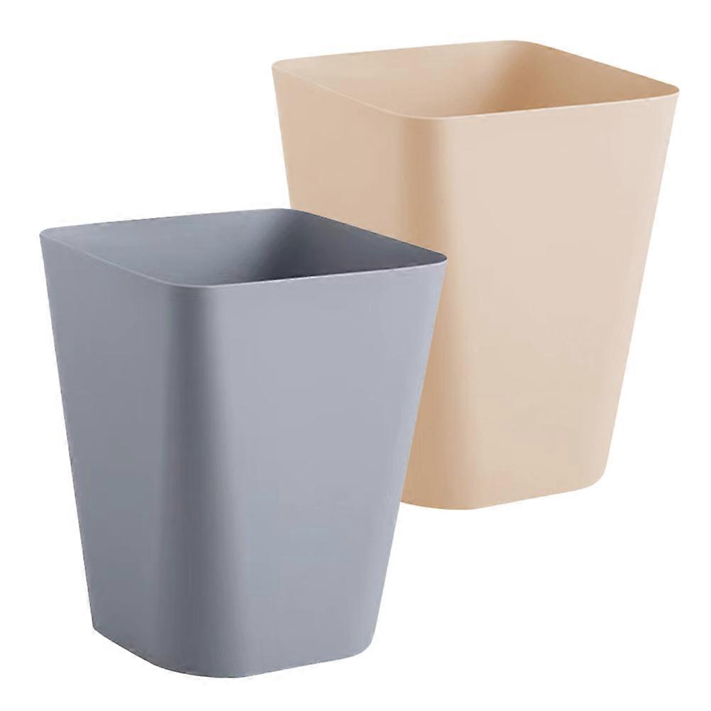 Bathroom Trash Bin Large Trash Can Khaki Plastic Waste Storage For Offices 2Pcs