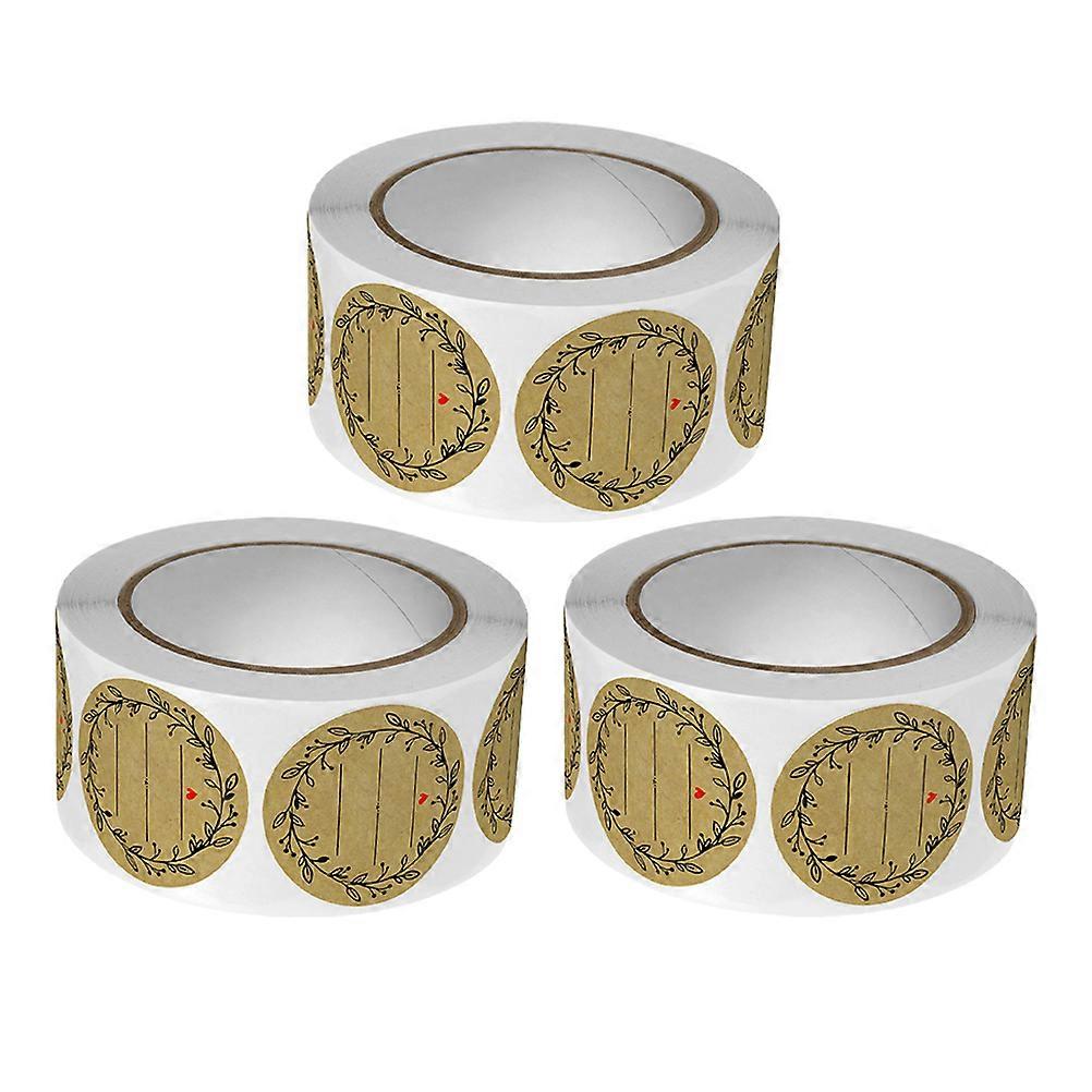 Small Label Stickers Food Stickers Round Shape Kraft Paper Removable Reusable For Containers Jars 3 Rolls