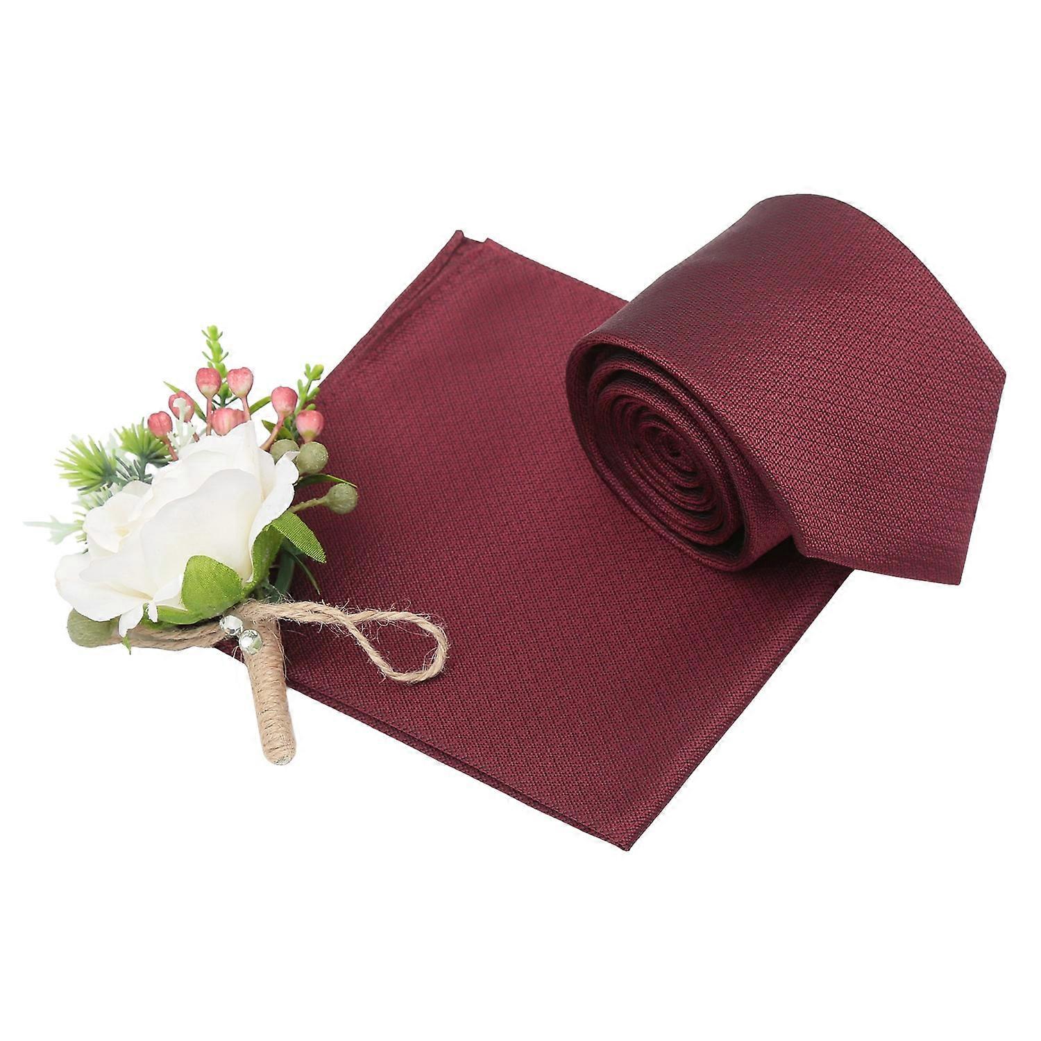 Burgundy Non-Crease Textured Tie and Pocket Square Set