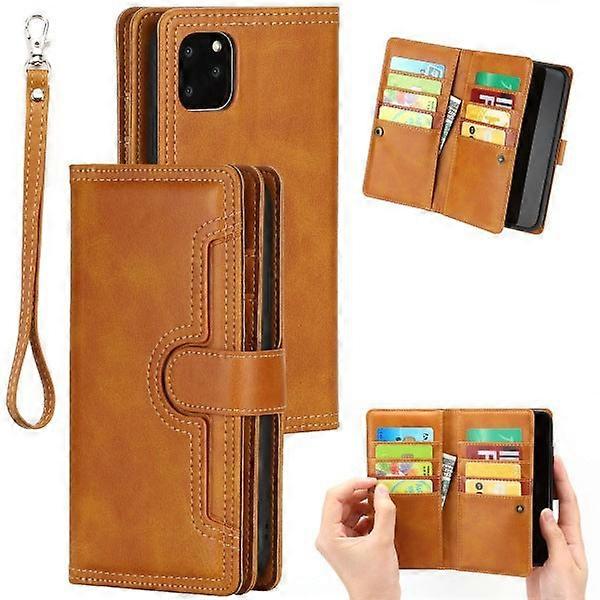 Case For Iphone 14 Pro Yellow Retro Multi-function Leather Card Wallet Multi-card Ee144