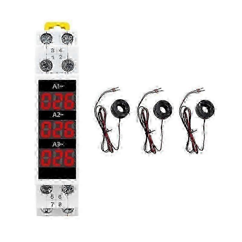 Din Rail Mount 3 Phase Ampere Meter Mini Modular Current Meter Gauge Indicator LED Digital Display Detector Ammeter Edition 0620 Edition0722
