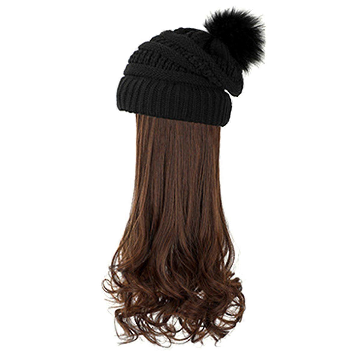 Wavy Wigs Knitted Hat with Hair Attached for Shopping 1Set