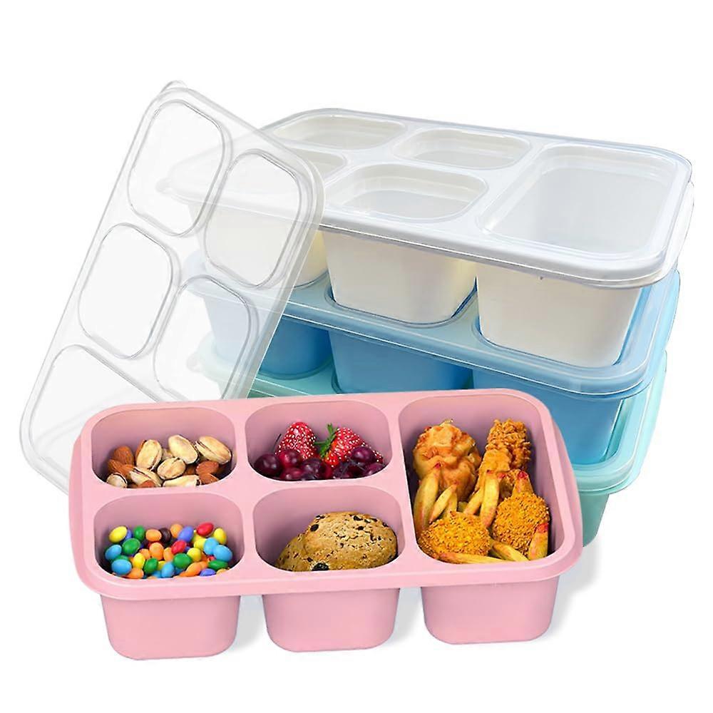 4 Pack Bento Lunch Box Set for Adults and Kids, 5 Compartment Reusable Containers, Microwave Safe, Clear Lid, Multi-Color