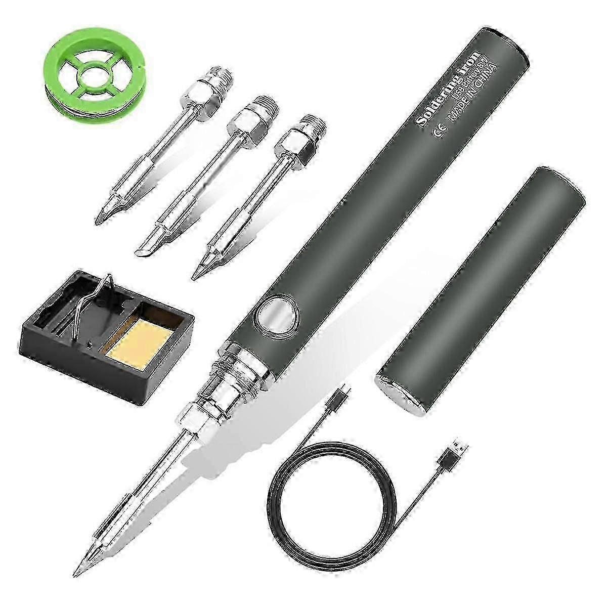 Rechargeable Cordless Soldering Iron Kit with 3 Temperature Settings - Grey