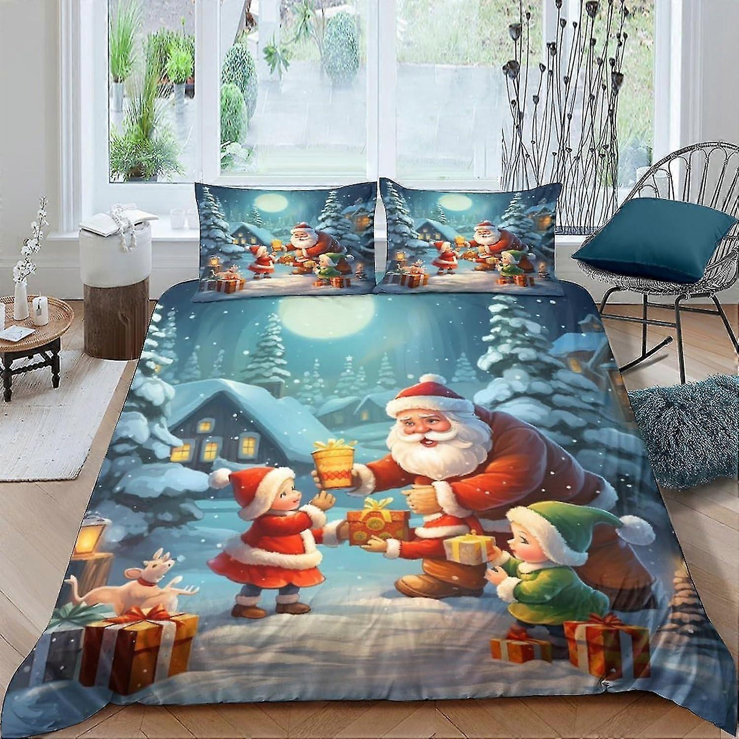 Conjunto de capa de edredom Papai Noel, conjunto de capa de edredão 3D com fronhas, microfibra macia para adultos e crianças, 3 peças