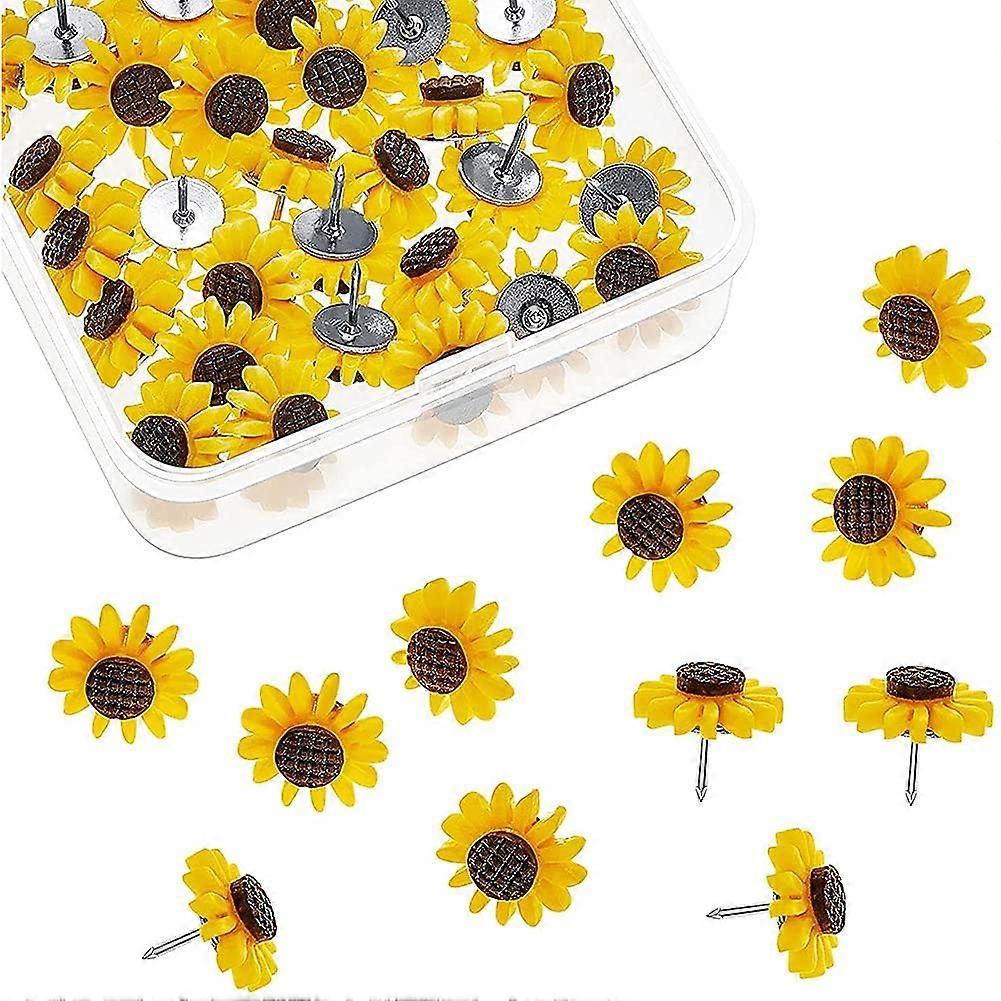 Sunflower Pins 40 Pieces Push Pins for Cork Board and Wall Charts, Flower Design, Thumb Tacks, Colorful
